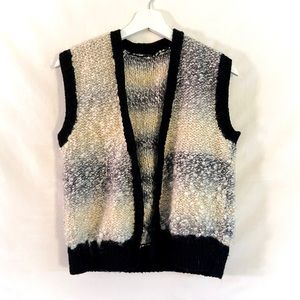 Unique Vintage Handmade Knit Open Sweater Vest — Black Tan Beige — S/M Like New